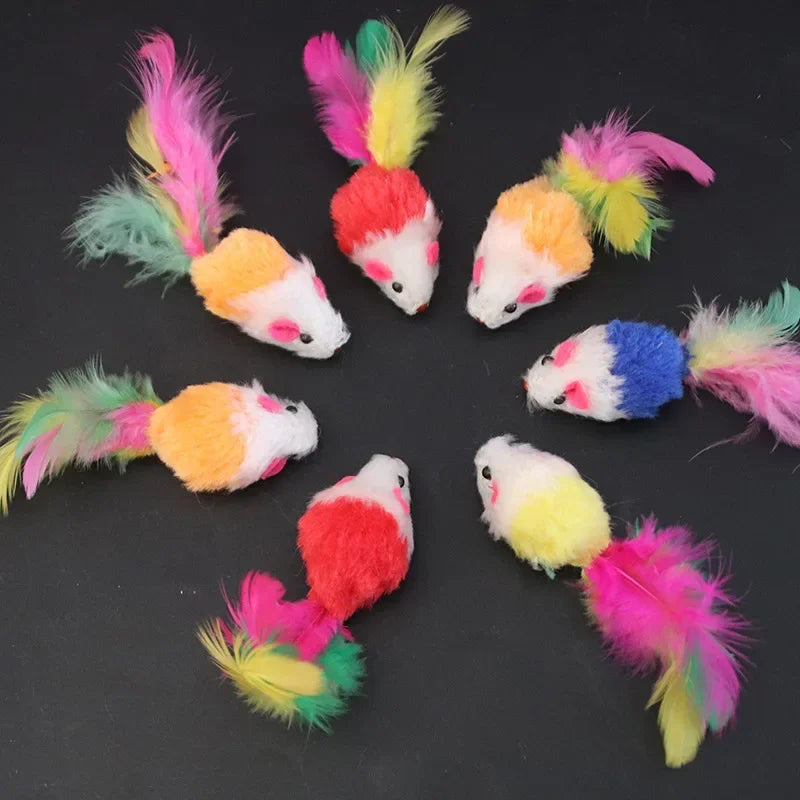 Colorful Furry Mouse Cat Toys – Faux Fur Interactive Mice Set