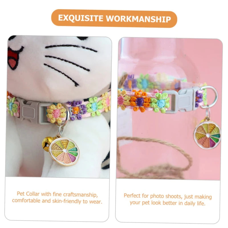 Pet Collar With Bell Cartoon Footprint Colorful Dog Puppy Kitten Collar Adjustable Safety Bell Ring Necklace Pet Accessories