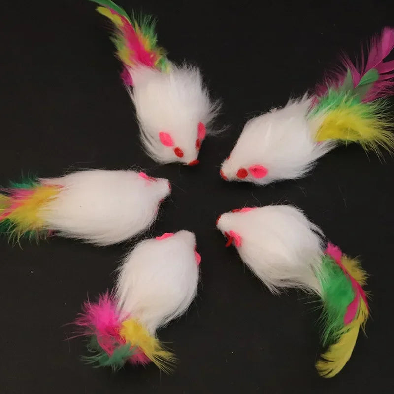 Colorful Furry Mouse Cat Toys – Faux Fur Interactive Mice Set