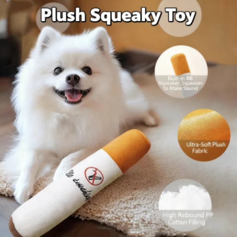 Funny Cigar Squeaky Dog Toy – Plush Chew & Molar Bite Toy