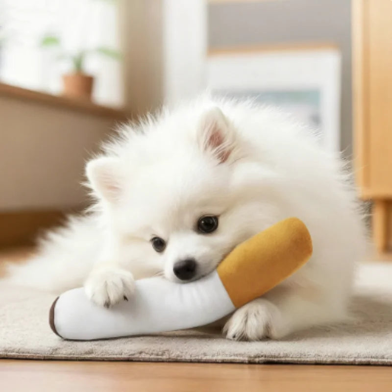 Funny Cigar Squeaky Dog Toy – Plush Chew & Molar Bite Toy