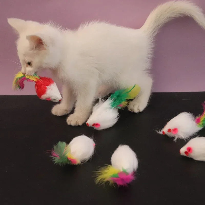 Colorful Furry Mouse Cat Toys – Faux Fur Interactive Mice Set