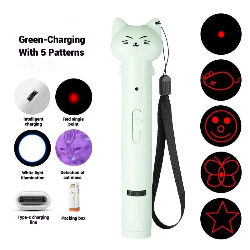 Cat Toy USB Rechargeable Interactive Pet Light Stick Multi Pattern Infrared Funny Cat Chaser Exercise Training Toy