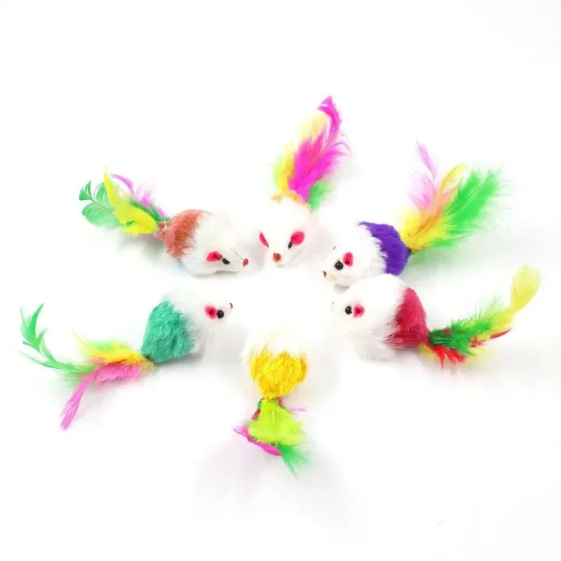 Colorful Furry Mouse Cat Toys – Faux Fur Interactive Mice Set