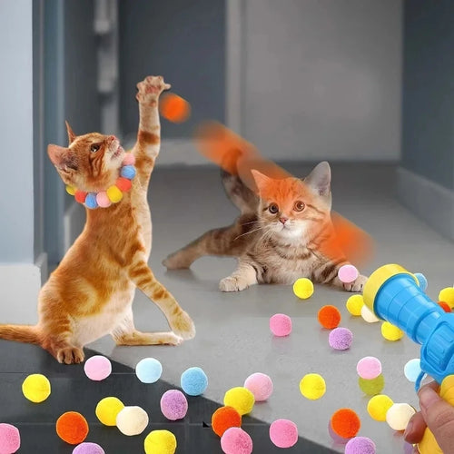 Cat Ball Launcher Toy – Interactive Shooting Gun with Plush Balls