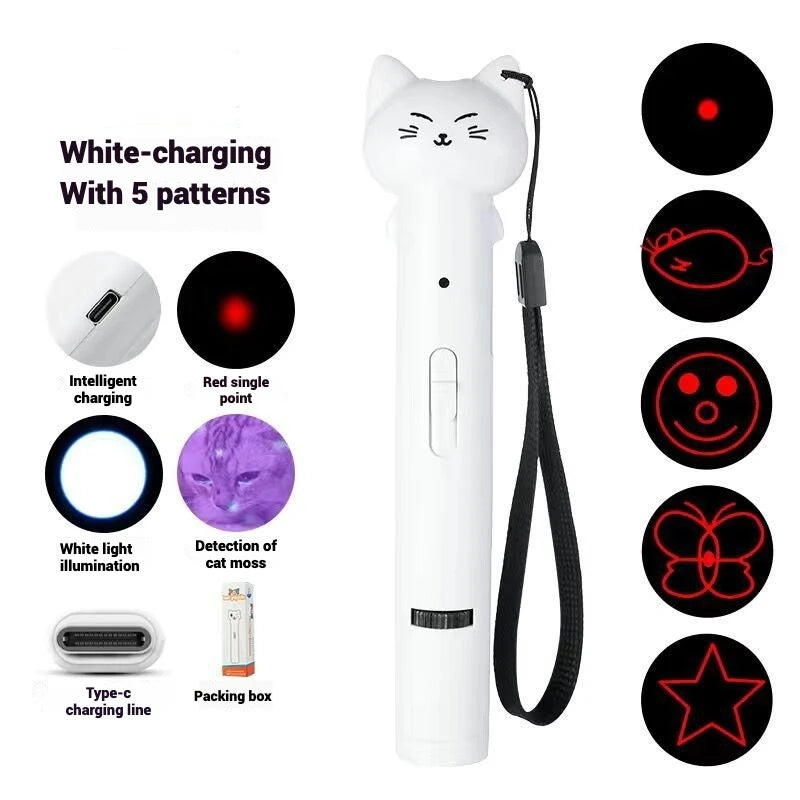 Cat Toy USB Rechargeable Interactive Pet Light Stick Multi Pattern Infrared Funny Cat Chaser Exercise Training Toy