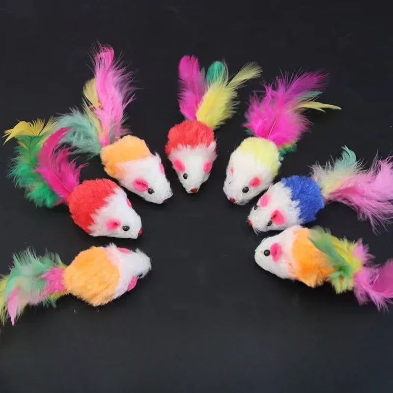 Colorful Furry Mouse Cat Toys – Faux Fur Interactive Mice Set