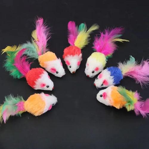 Colorful Furry Mouse Cat Toys – Faux Fur Interactive Mice Set