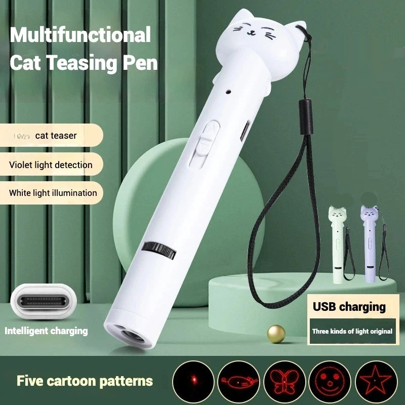 Cat Toy USB Rechargeable Interactive Pet Light Stick Multi Pattern Infrared Funny Cat Chaser Exercise Training Toy