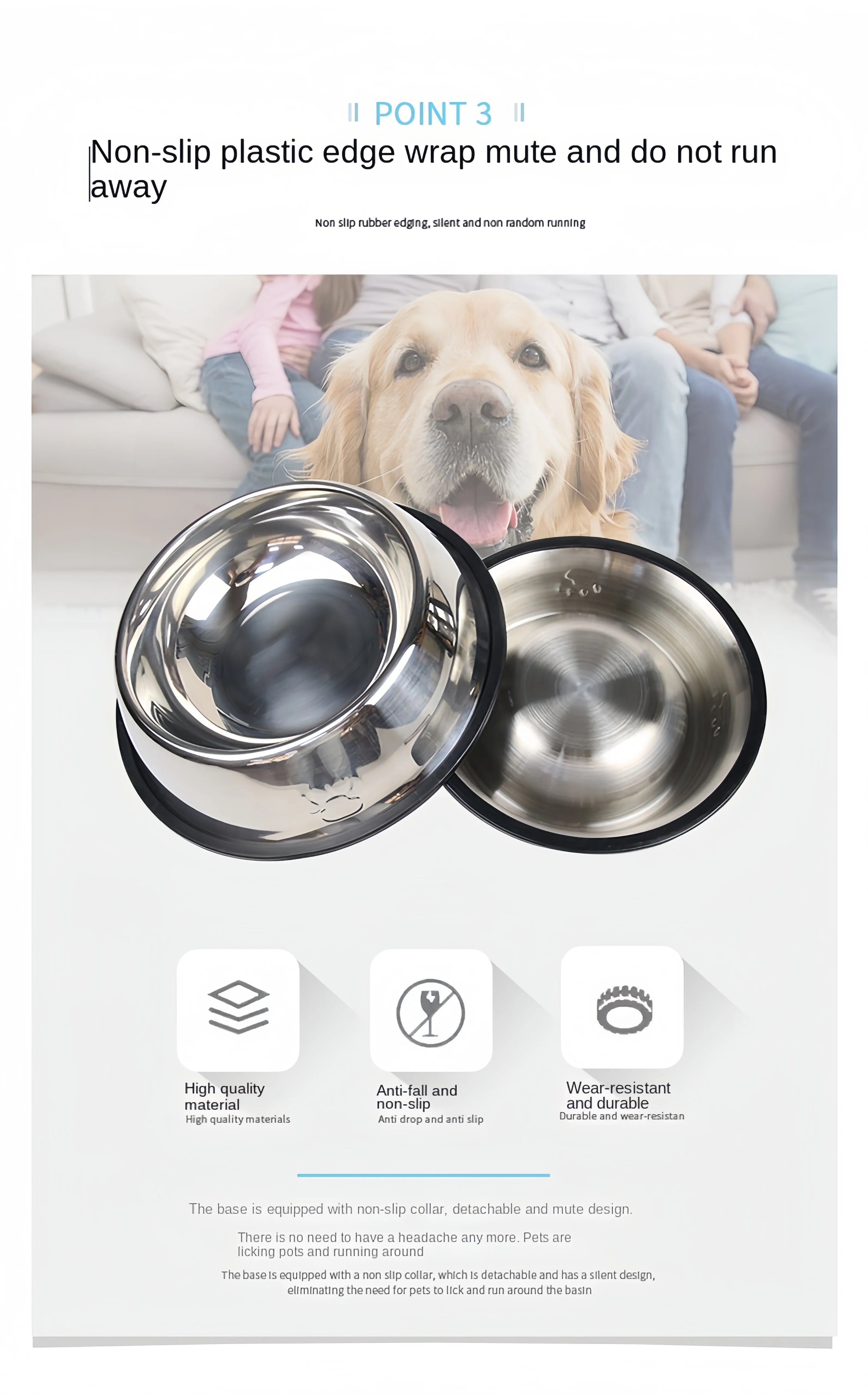 Pet Dog Cat Stainless Steel Bowl Pet Feeding Bowl Cat and Dog Drinking Bowl Metal Feeder Bowl Durable Easy To Clean 6 Sizes