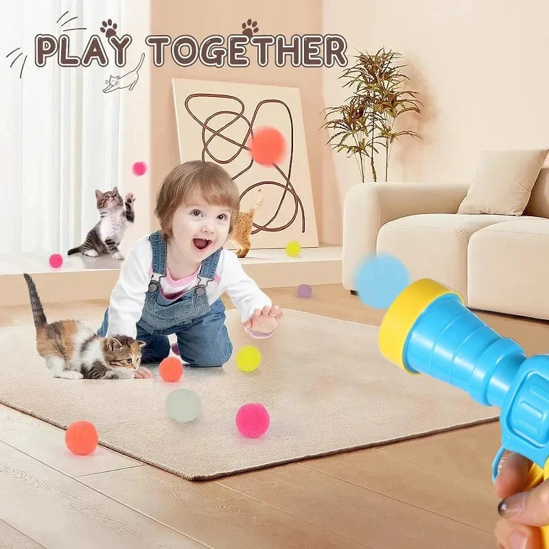 Cat Ball Launcher Toy – Interactive Shooting Gun with Plush Balls