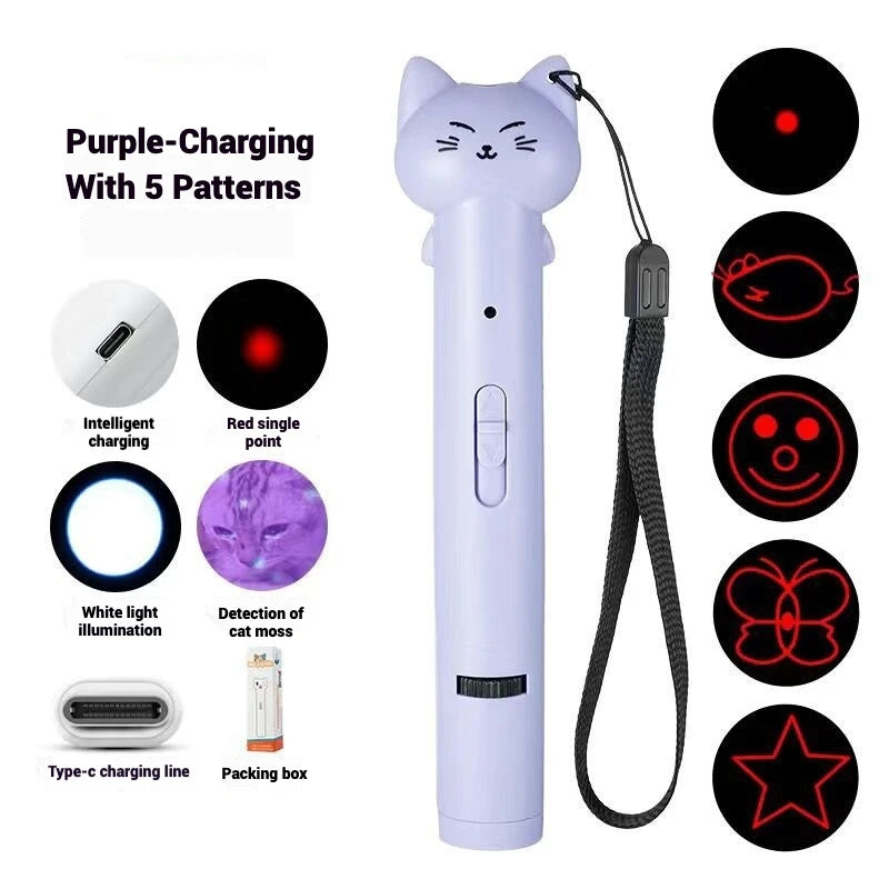 Cat Toy USB Rechargeable Interactive Pet Light Stick Multi Pattern Infrared Funny Cat Chaser Exercise Training Toy