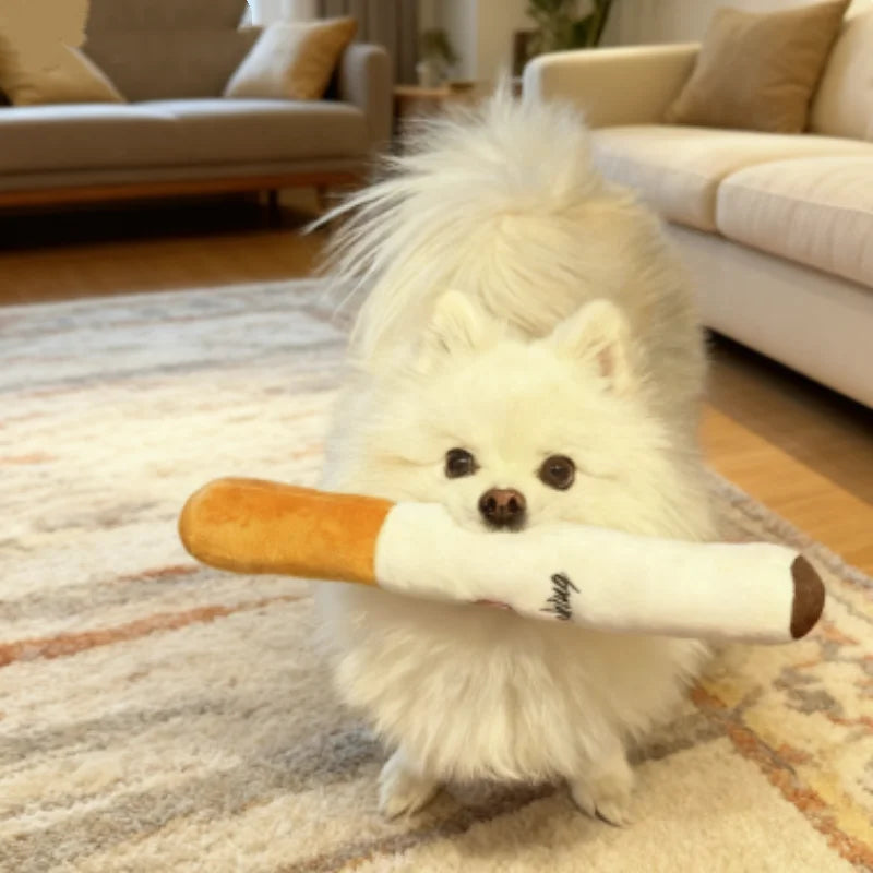Funny Cigar Squeaky Dog Toy – Plush Chew & Molar Bite Toy